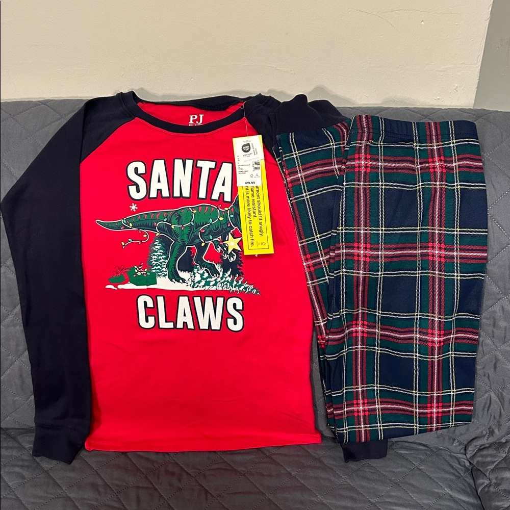 PJ Kids Santa Claws Pajama Set - Red and Blue